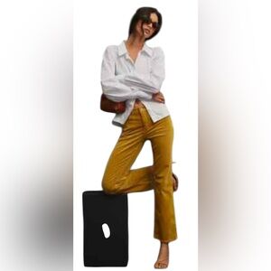 Anthropologie Pilcro Yaya Corduroy Crop Pant Bohemian Chartreuse Sz 25 Flare‎